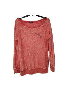 T Party Medium Pink Boat Neck Peace Sign Gem Lightweight Sweater Burnout Style